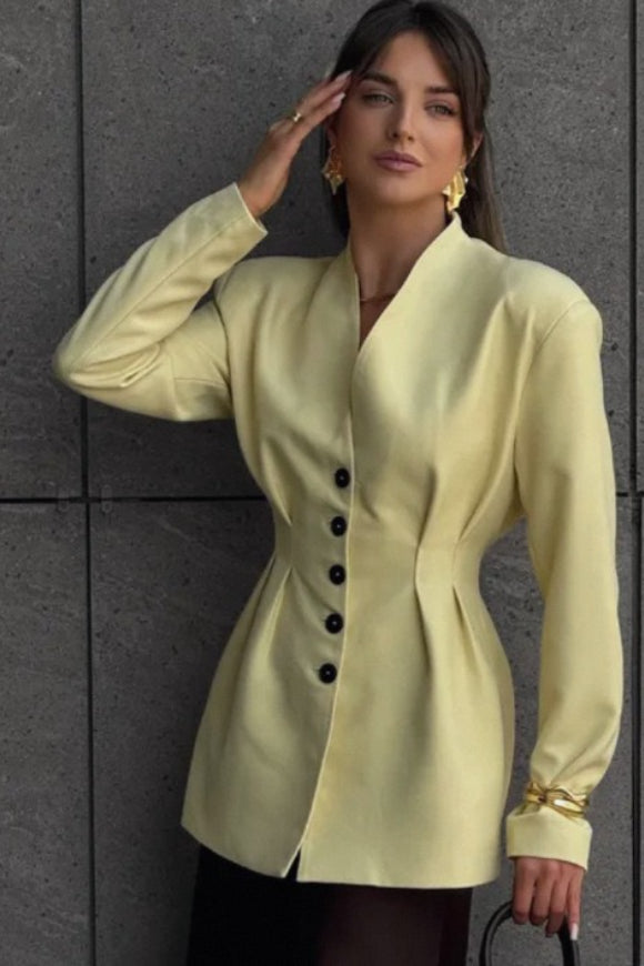 Single-Breasted V-Neck Waist Defined Blazer