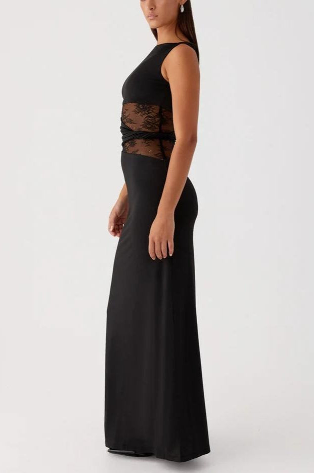 Slim Sheer Lace Paneled Maxi Lace Dress - View 10