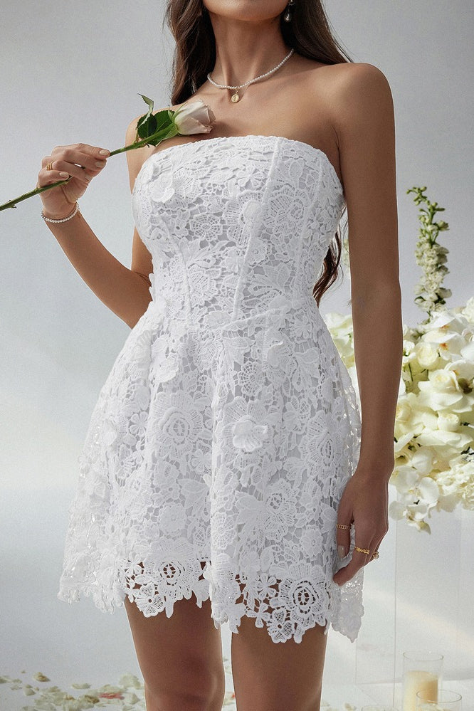 Lace Strapless Corset Bustier 3D Floral Cocktail Mini Dress - View 4