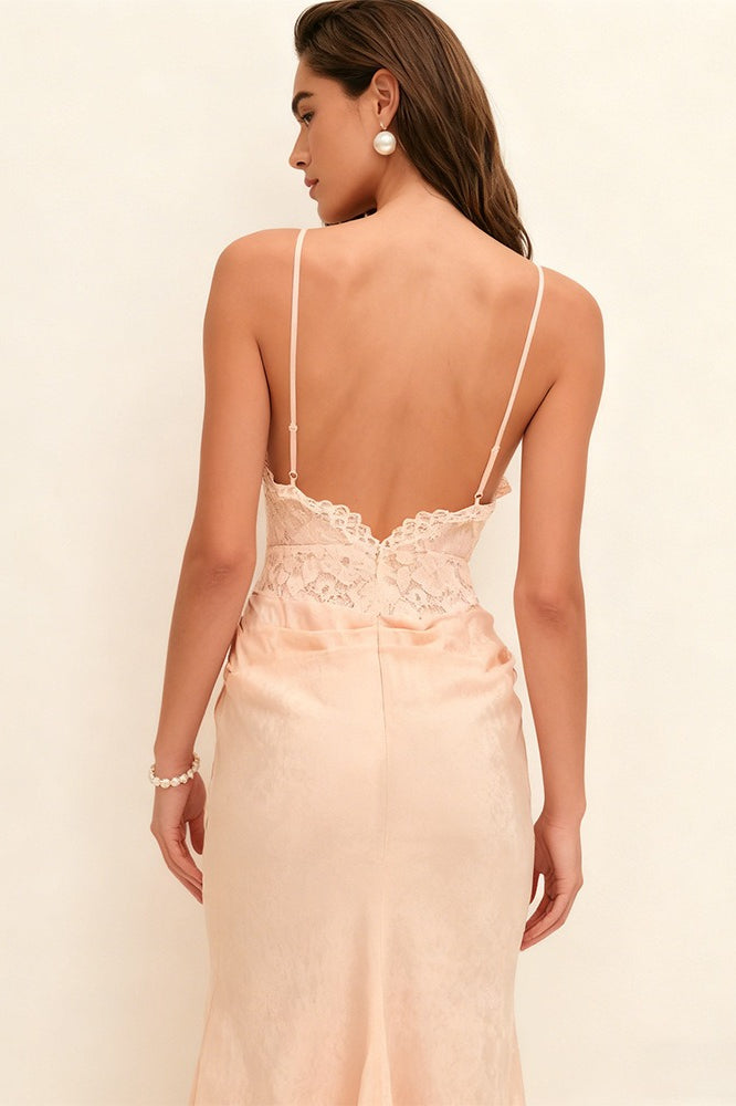 Lace Bustier Spaghetti Strap Satin Mermaid Dress - View 6