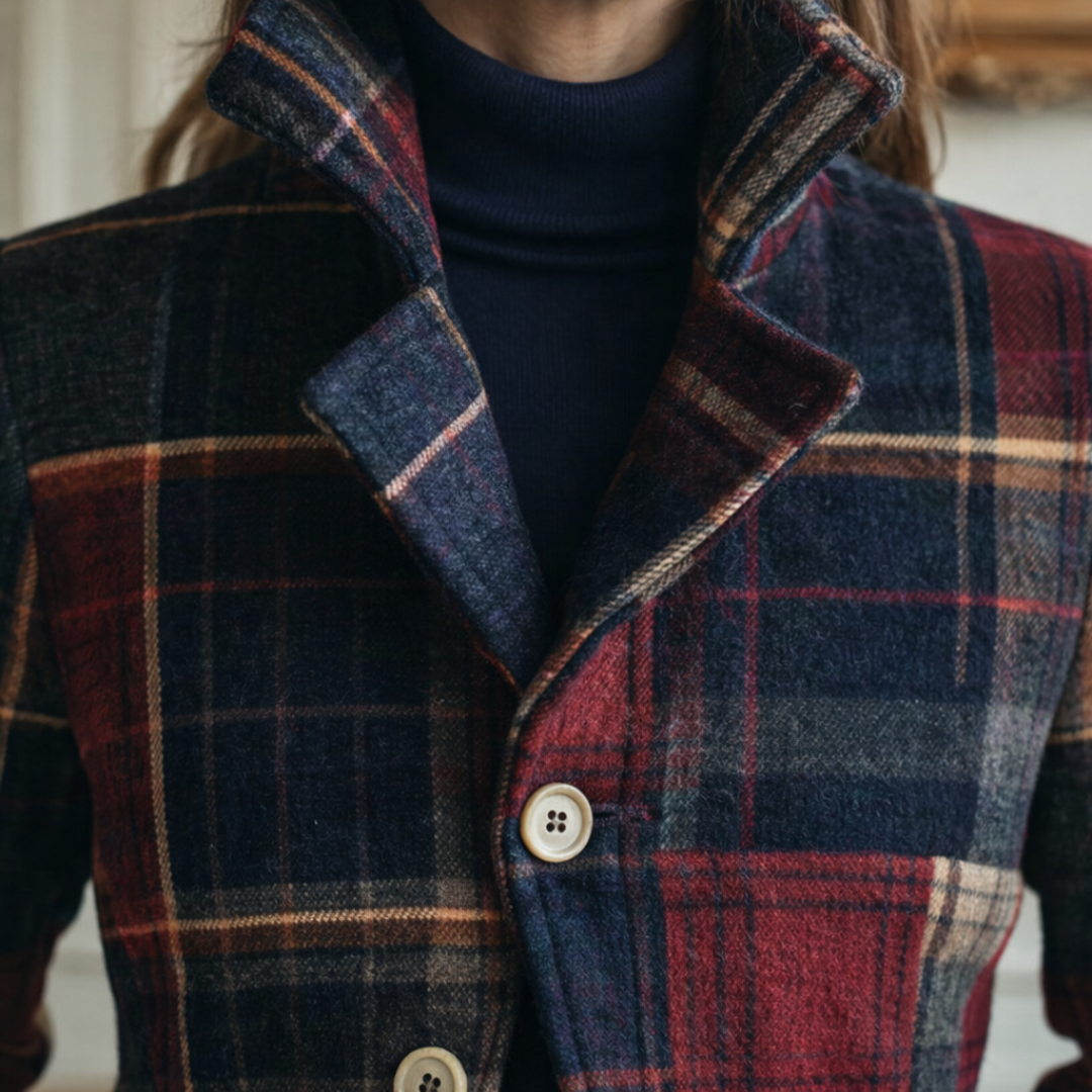 Plaid Notch Lapel Button Front Cropped Jacket 4