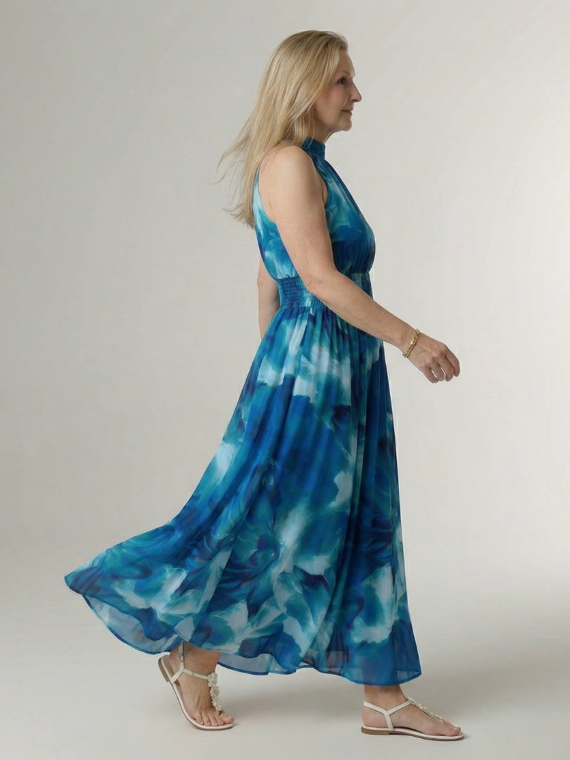 Tie Dye Halter Neck Smocked Waist Maxi Dress 6