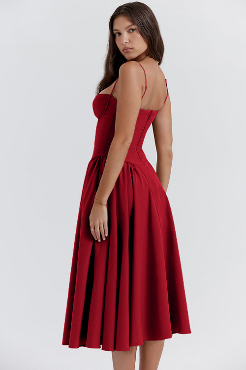 Sweetheart Neck Corset Bodice Full Skirt Midi Dress 14