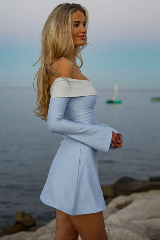 Off Shoulder Foldover Long Sleeve Bodycon Mini Dress - View 11