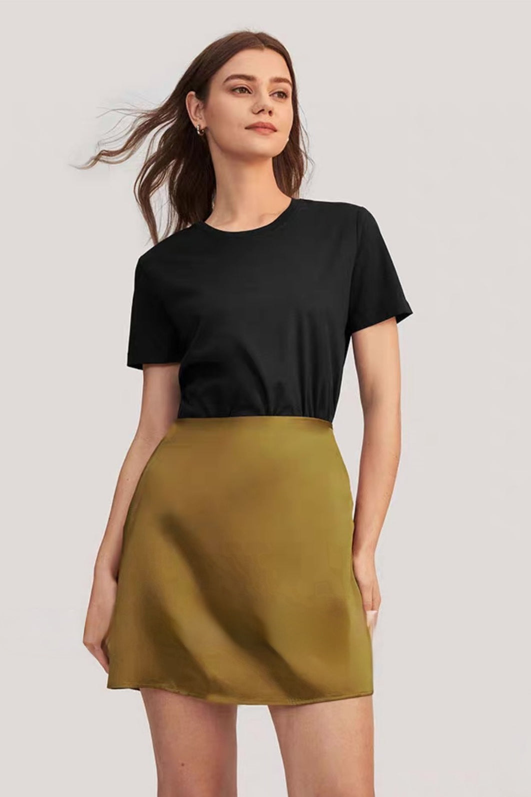 Satin Pleated Denim Mini Skort