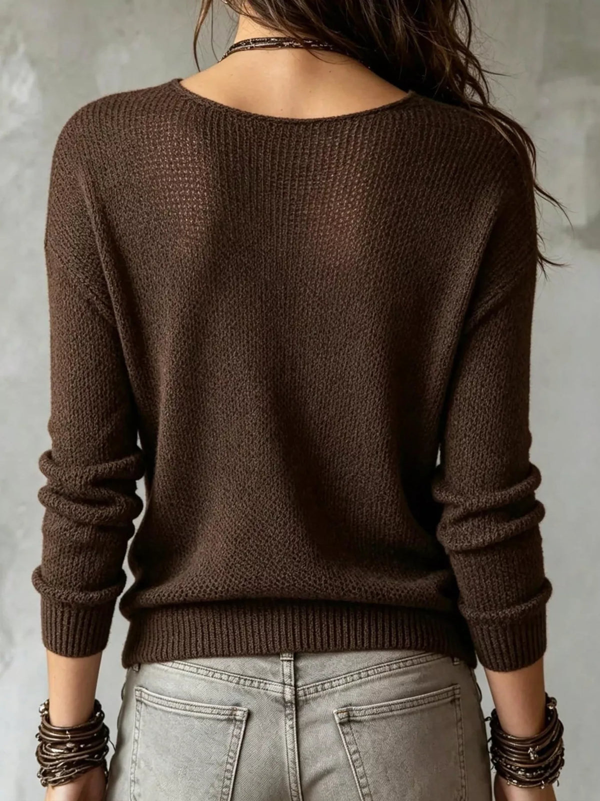Wrap Front Deep V-Neck Long Sleeve Knit Sweater 3