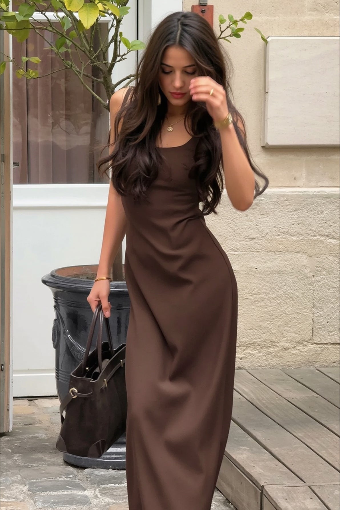 Square Neck Spaghetti Strap High Split Satin Slip Maxi Dress 7