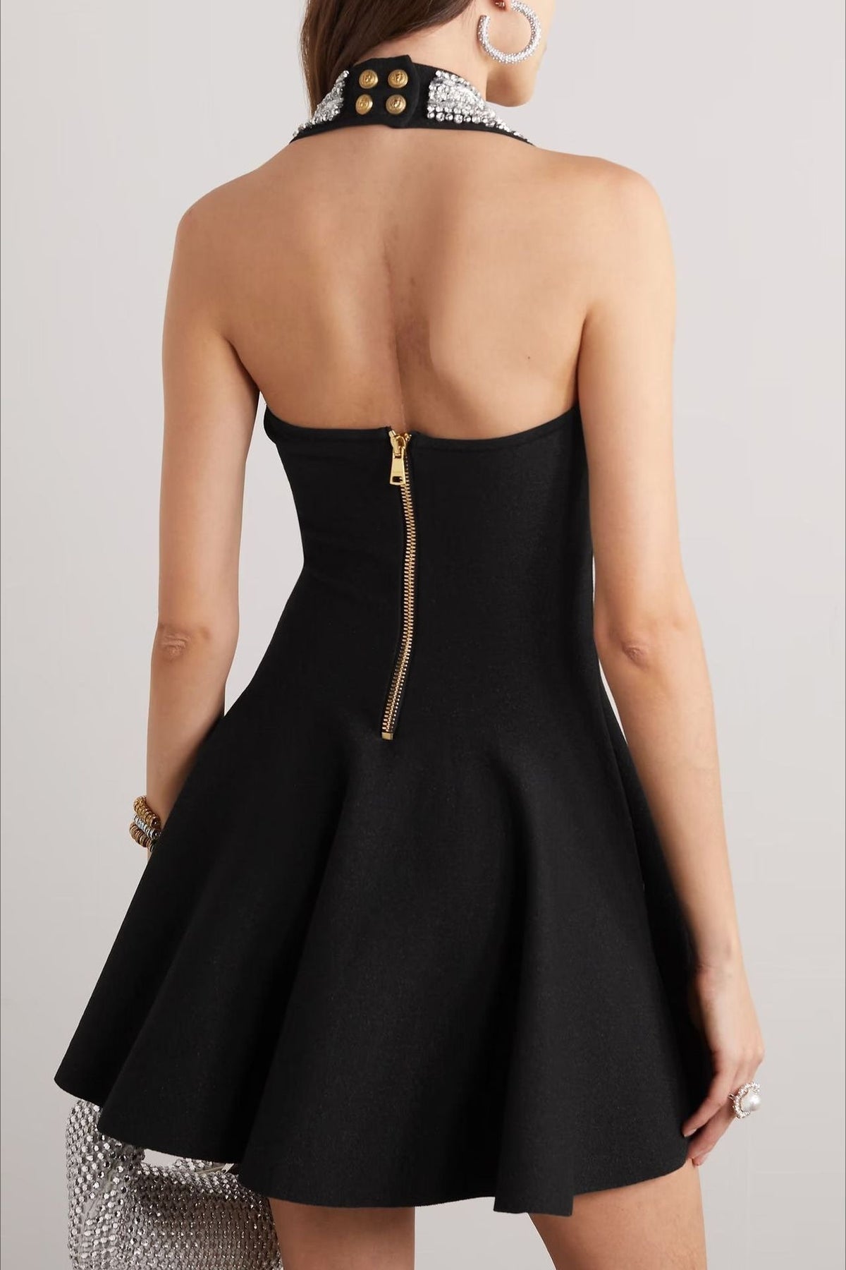 Crystal Button Halter Neck Fit and Flare Mini Party Dress - View 3