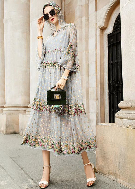 V-Neck Floral Embroidered Tulle Maxi Dress 5