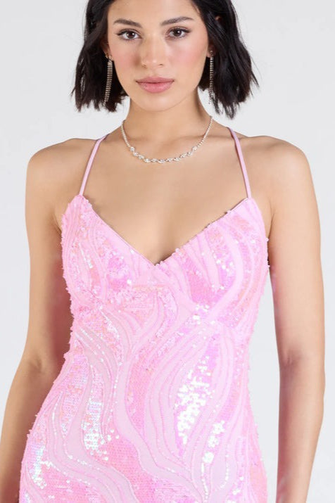 Sequin V-Neck Lace Up Back Mermaid Gown - View 5
