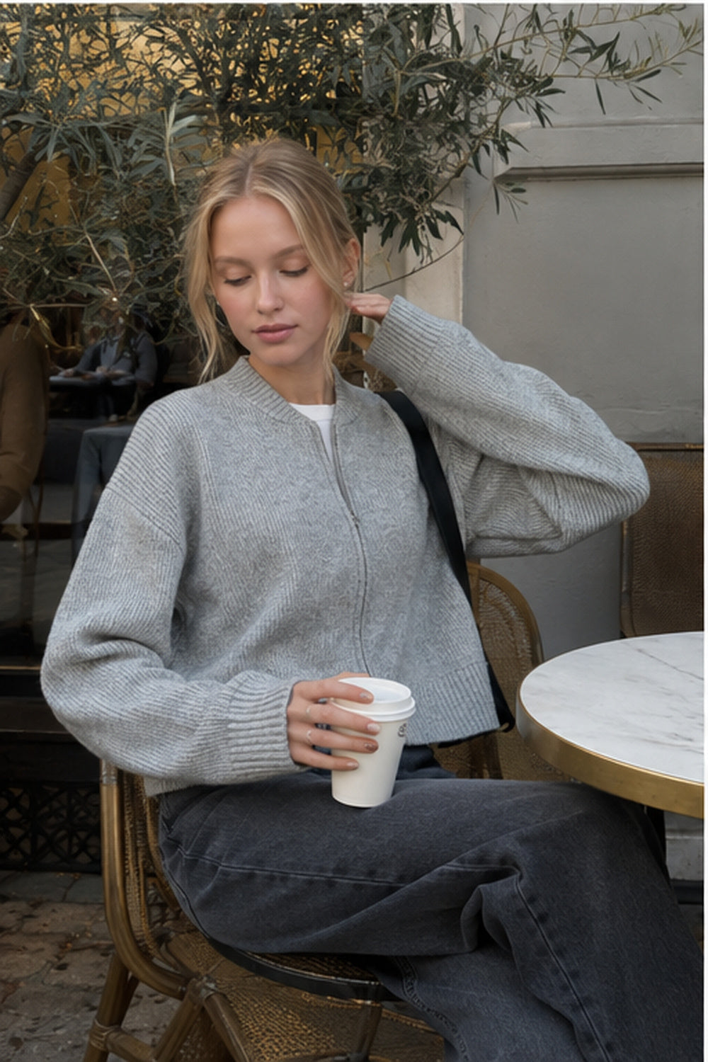Zip-Up Loose Fit Knit Sweater