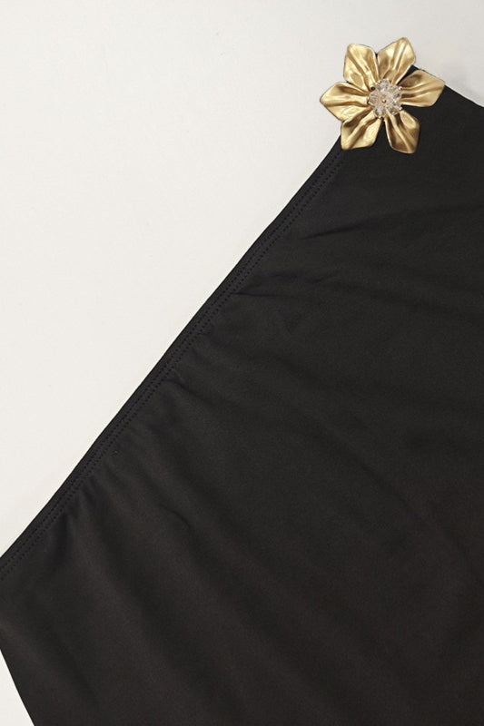 One Shoulder Metal Detail Flared Sleeve Top High Waist