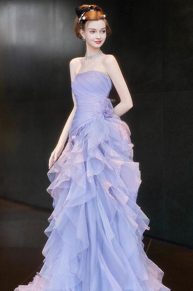 Strapless Tulle Ruched Tiered Ruffle Ball Gown - View 3