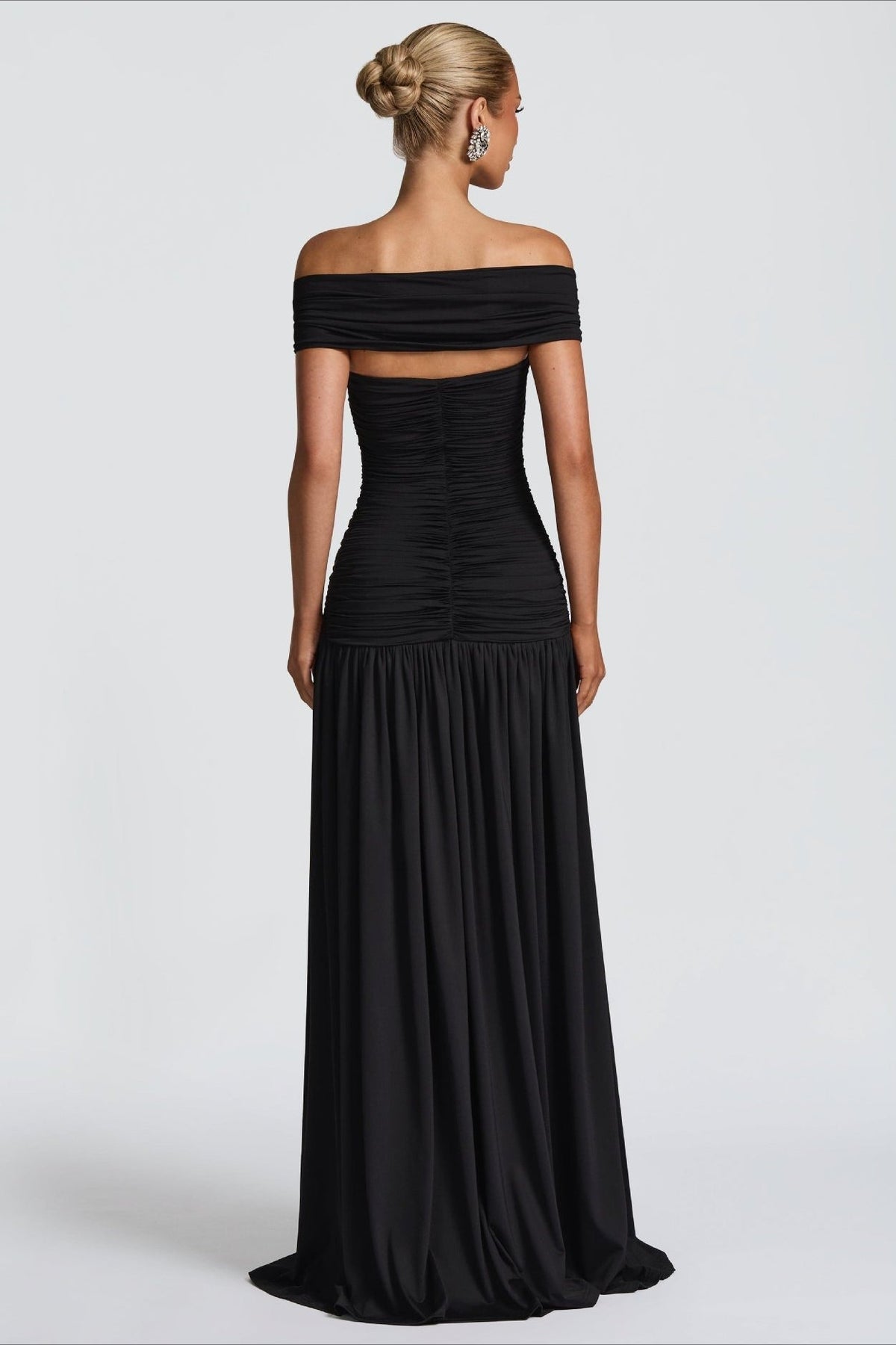 Off Shoulder Sweetheart Cut Out Ruched High Split Maxi Gown 3