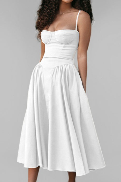 Satin Sweetheart Wide Strap Fit and Flare Midi Dress - View 6