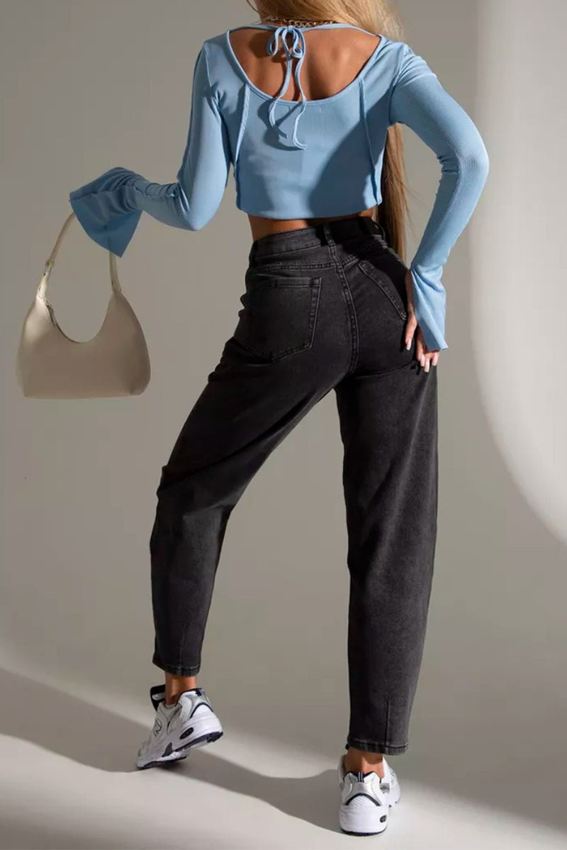 High-Waist Vintage Washed Straight-Leg Denim Jeans