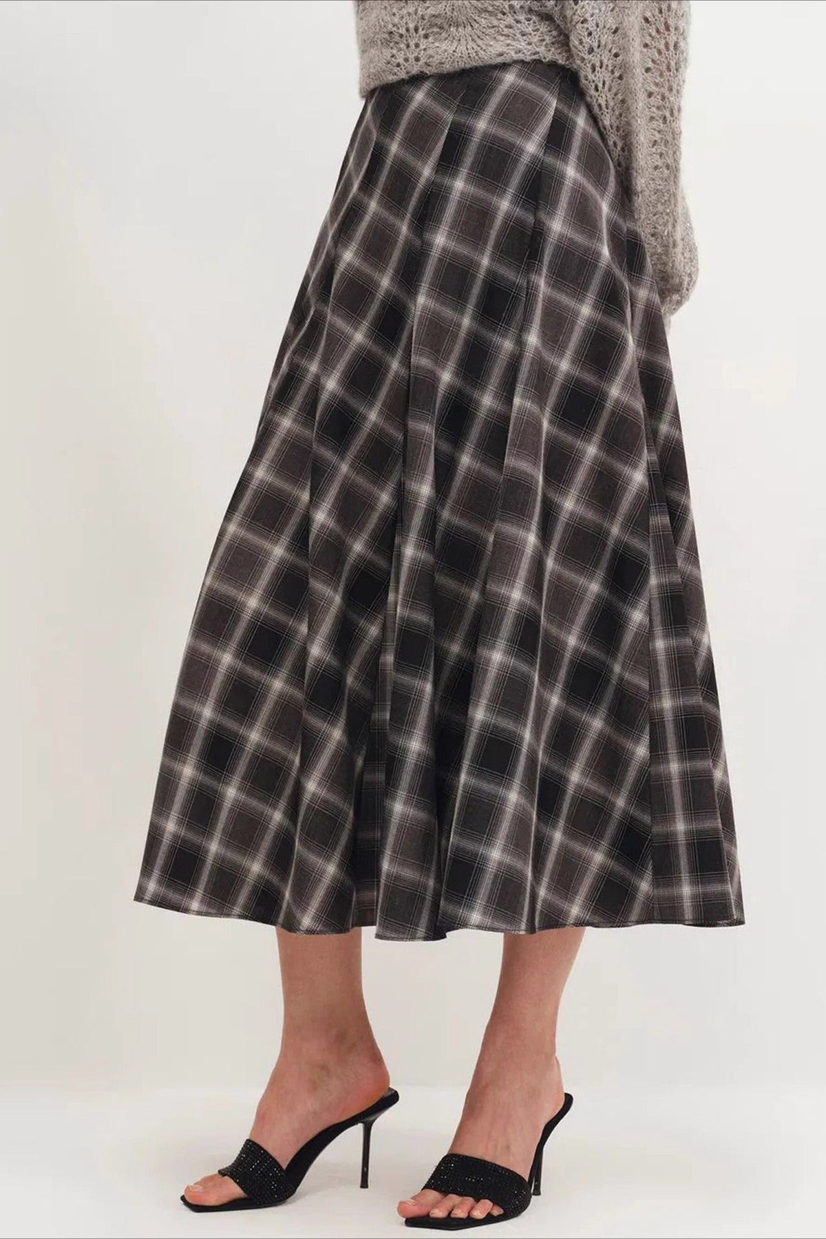 Vintage Check High Waist Circle Skirt