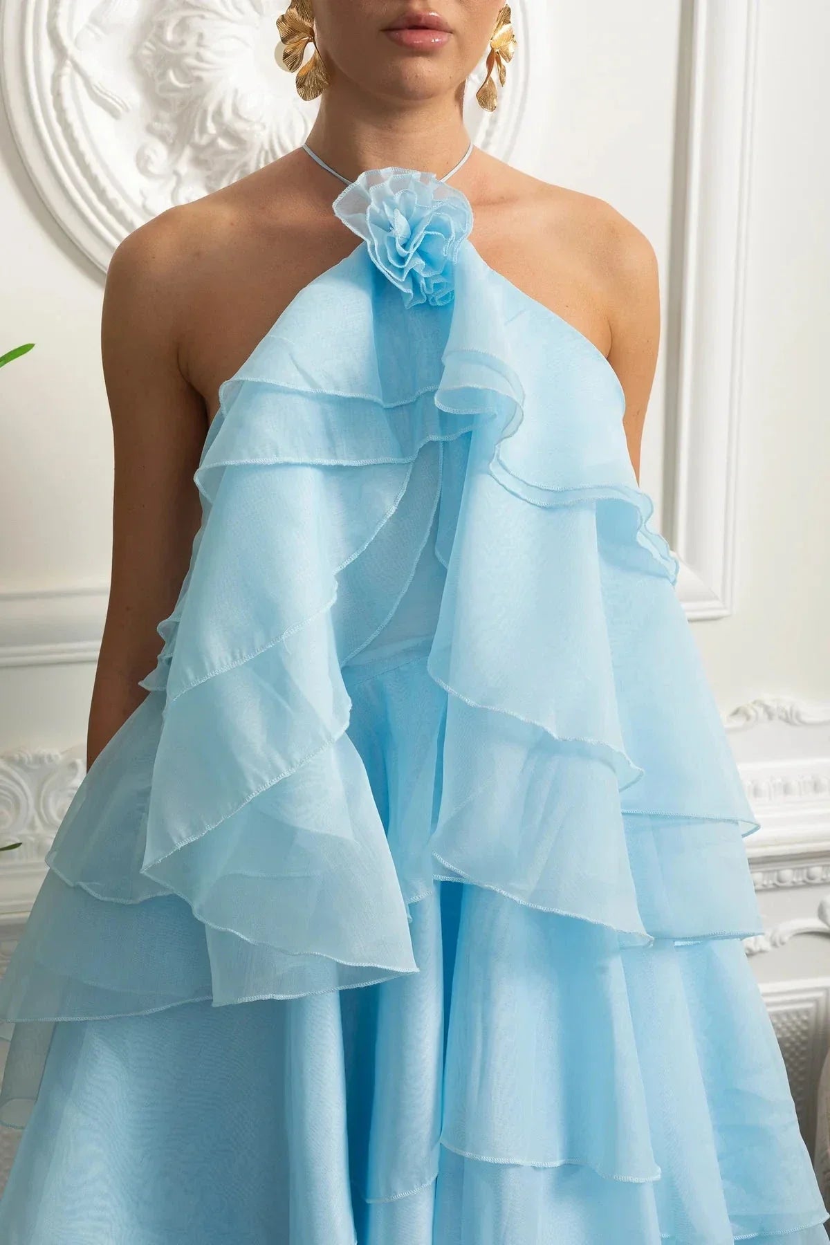 Halter Tiered Ruffle Maxi Dress - Sky Blue - View 2