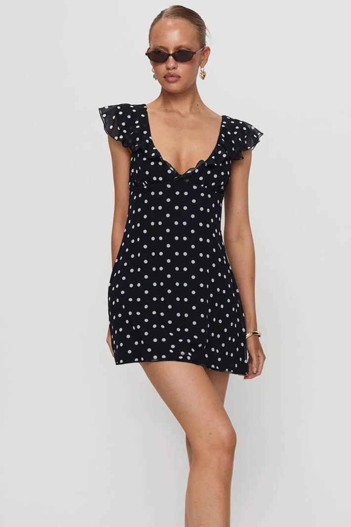 Polka Dot Mesh A-Line Mini Dress - View 2