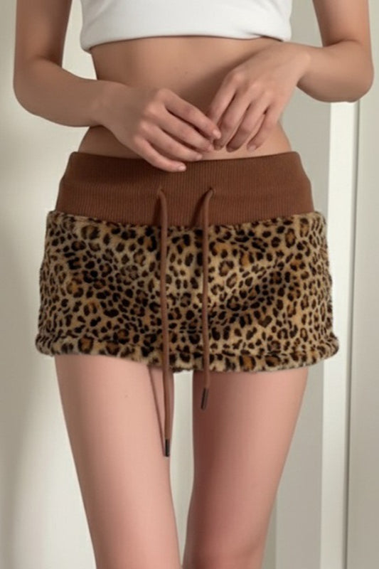 Leopard Print Contrast Waist Mini Skirt