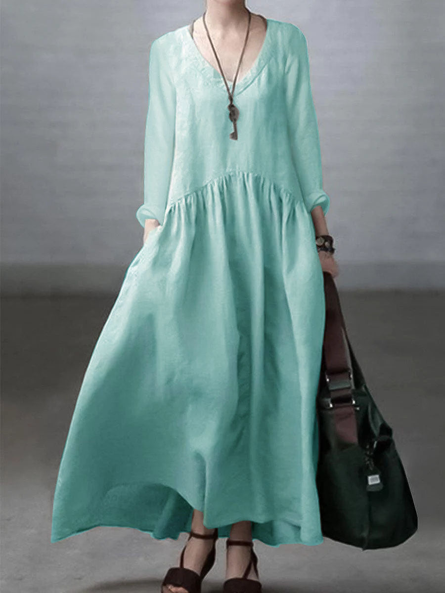 Oversized V-Neck Long Sleeve Relaxed Fit Maxi Dress - View 10