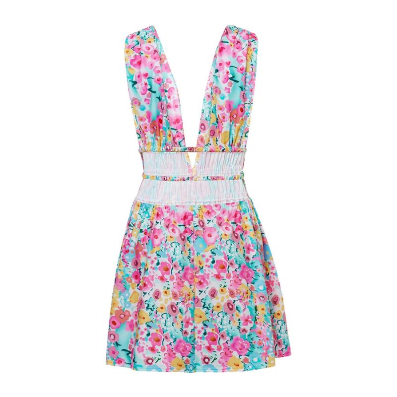 Floral Deep V-Neck Sleeveless Fit and Flare Mini Summer Dress - View 6