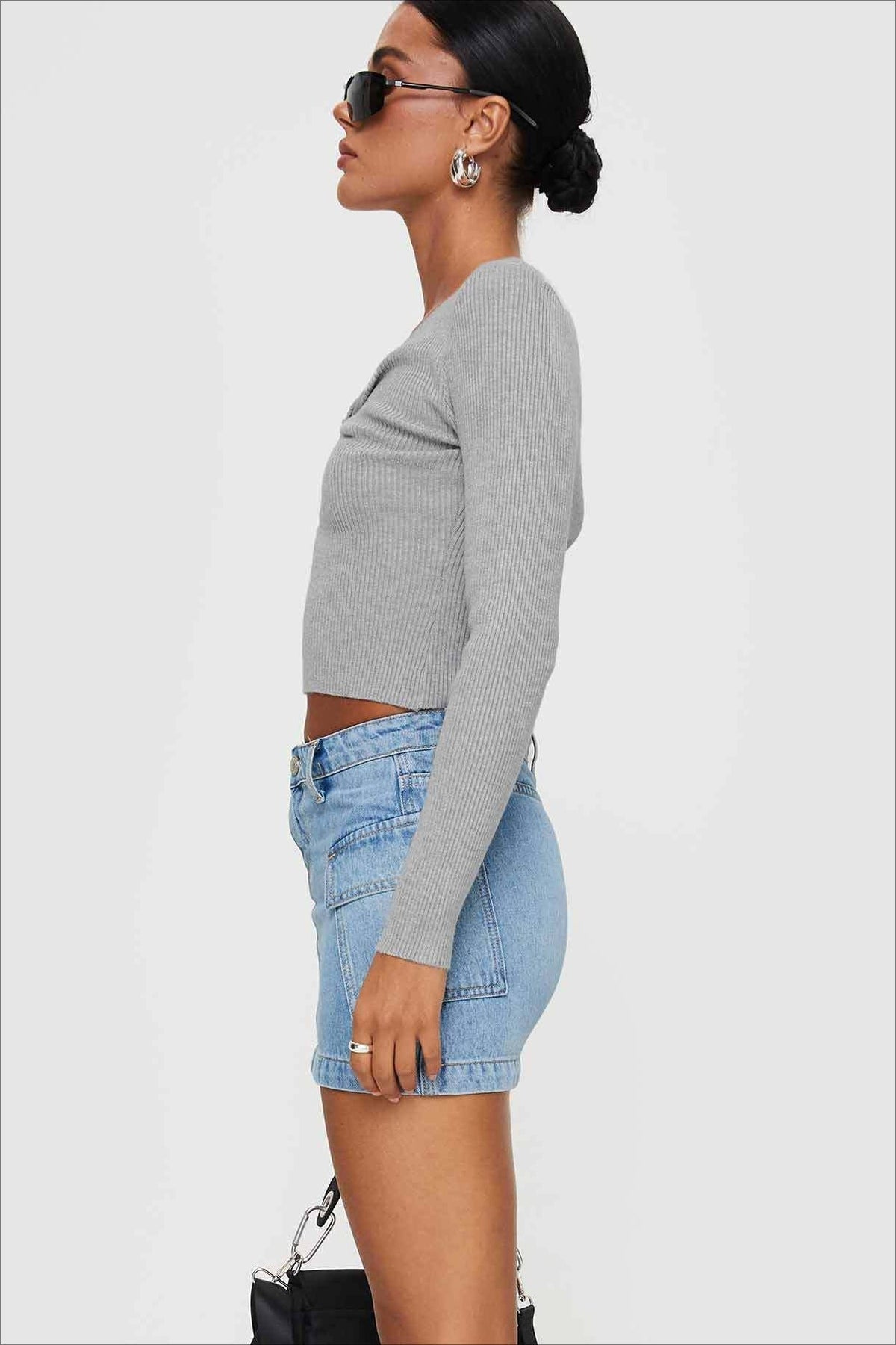 Low-Rise Pleated Denim Mini Skort