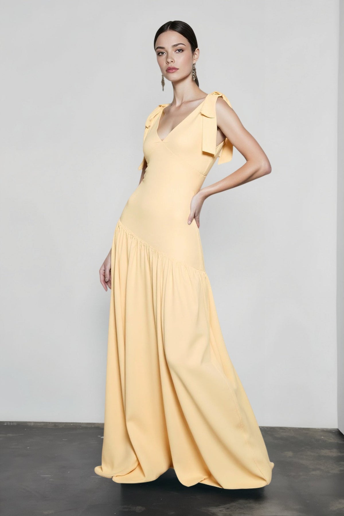 Bow Strap Fitted Flared Sleeveless Party Dress