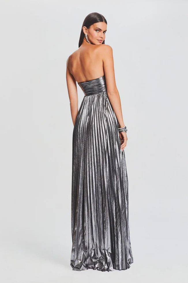 Pleated Strapless Sweetheart Twist Front High Split Maxi Gown - View 10
