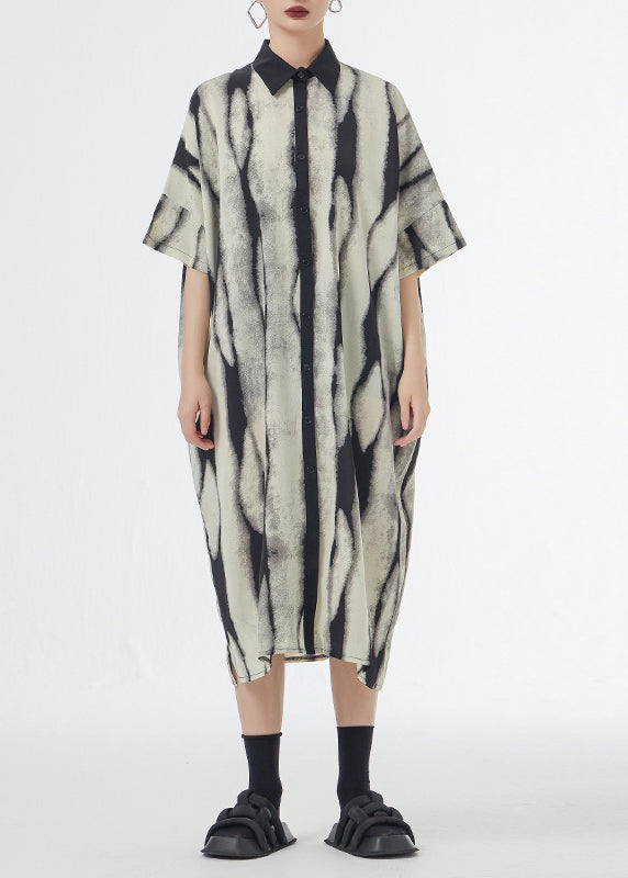 Abstract Print Collared Button Down Short Sleeve Shirt Midi Dress - View 2