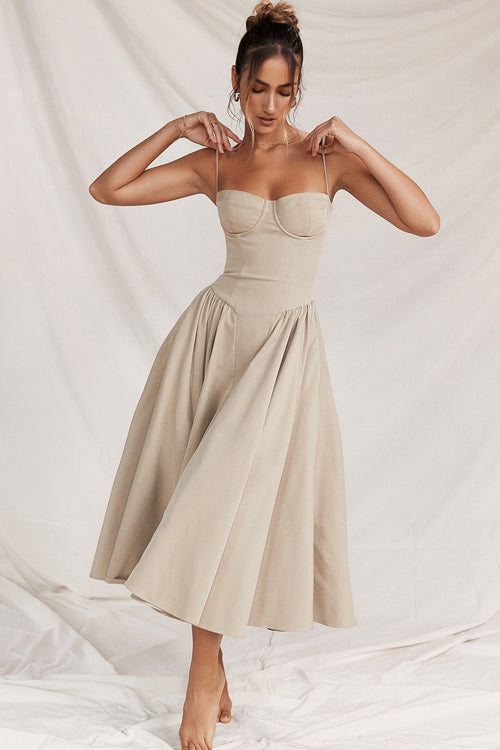 Sweetheart Neck Corset Bodice Full Skirt Midi Dress 4