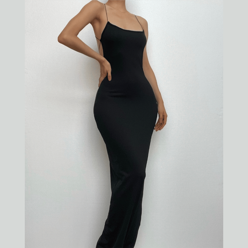 Cross back lace up square neck backless self tie slit maxi dress - View 2