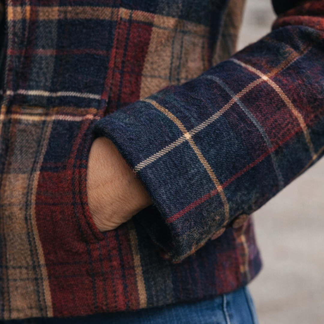 Plaid Notch Lapel Button Front Cropped Jacket 5