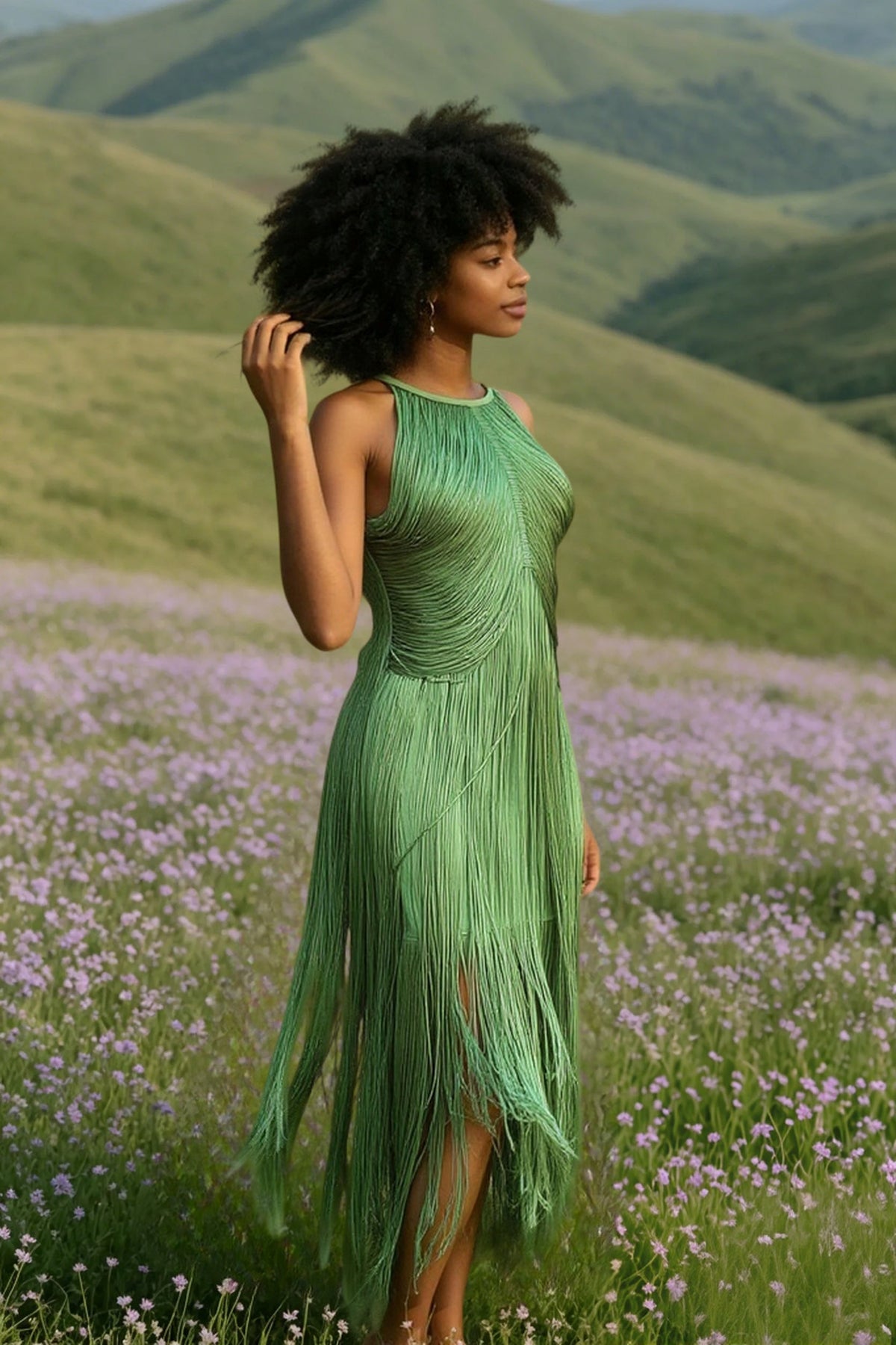 Halter Neck Draped Fringe Maxi Dress 4