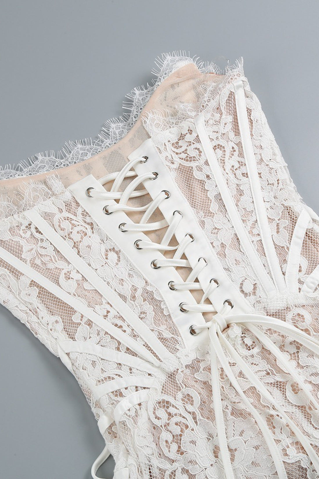 Lace Strapless Corset Sheer Mini Prom Dress - View 9