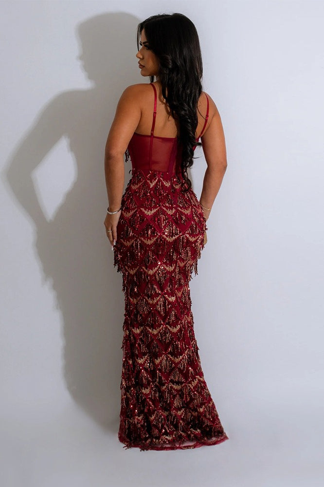 Sequin Spaghetti Strap Corset Bustier Mermaid Maxi Dress - View 4