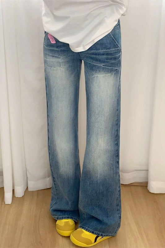 High-Waist Vintage Washed Flared Denim Jeans