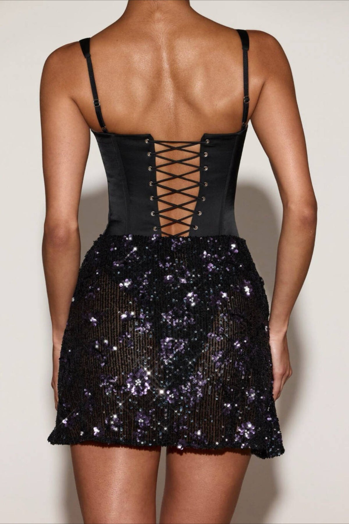 Corset Square Neck Sequin Floral Faux Two Piece Bodycon Mini Dress - View 9