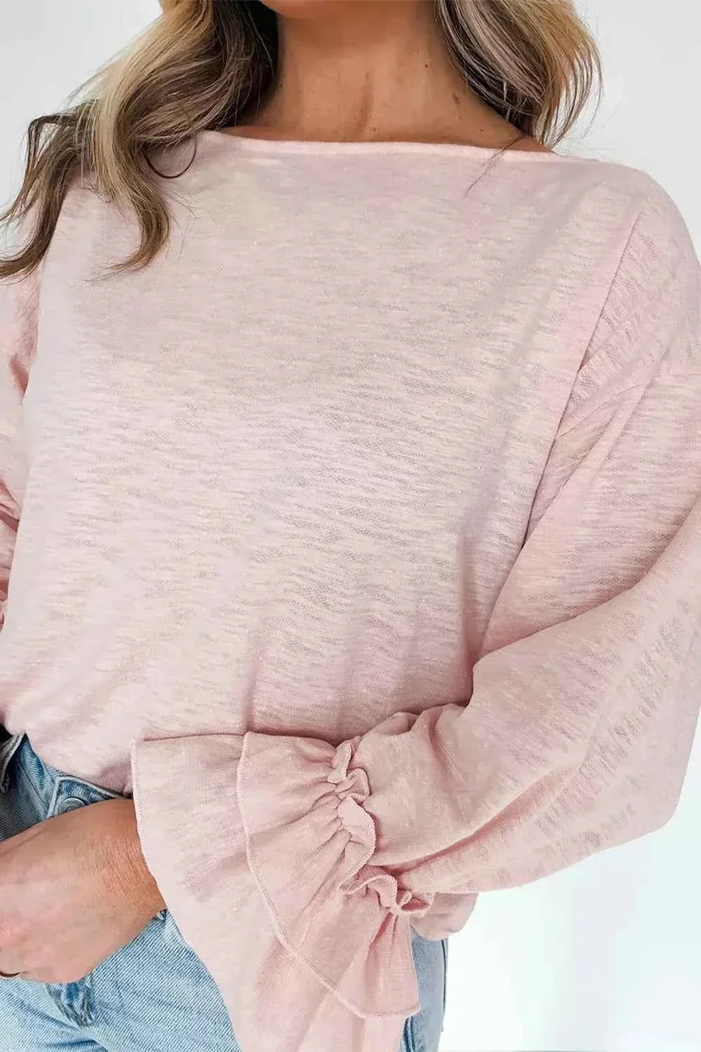 Long Sleeve Ruffle Cuff Casual Top
