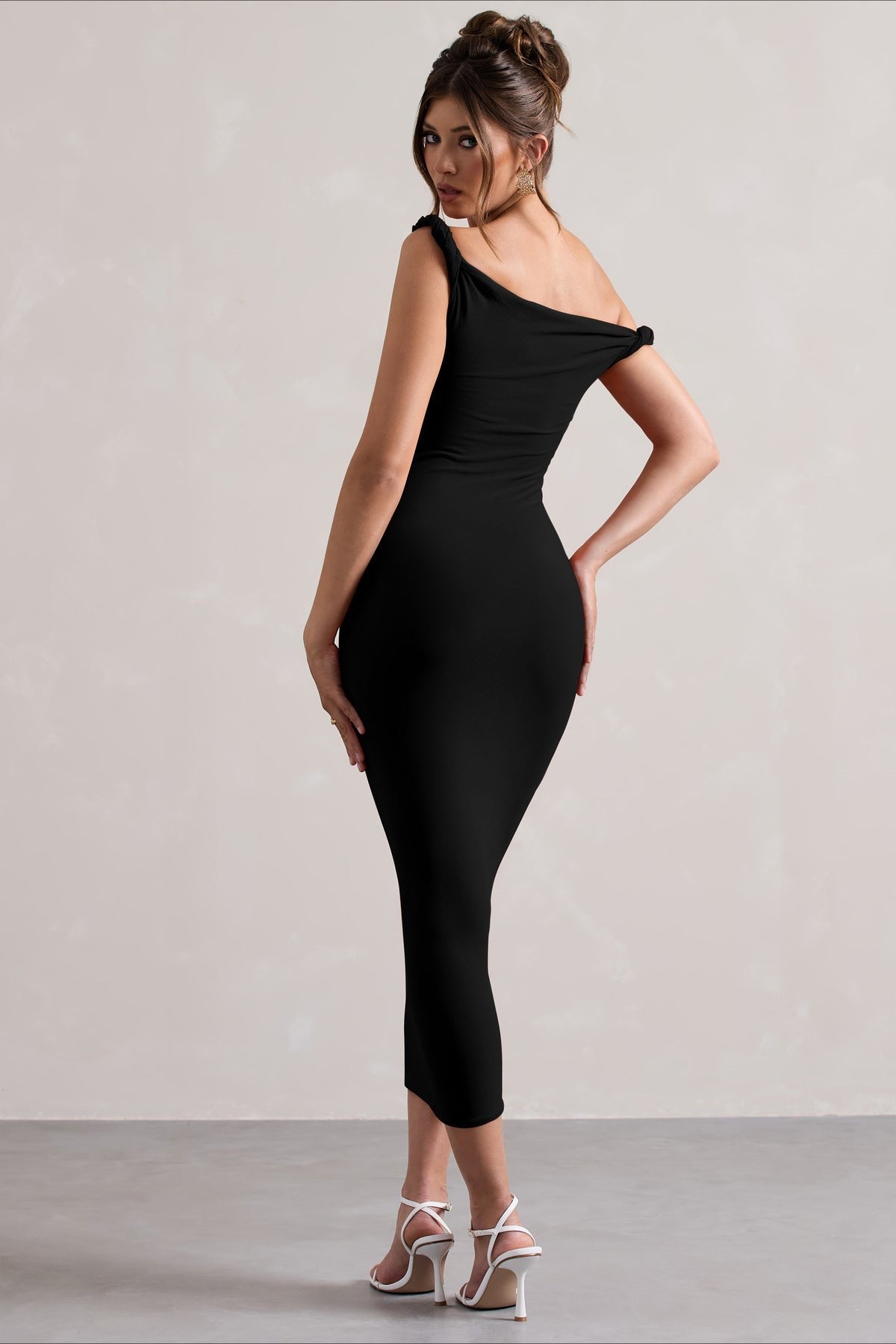 One Shoulder Twist Strap Bodycon Midi Party Dress - View 9