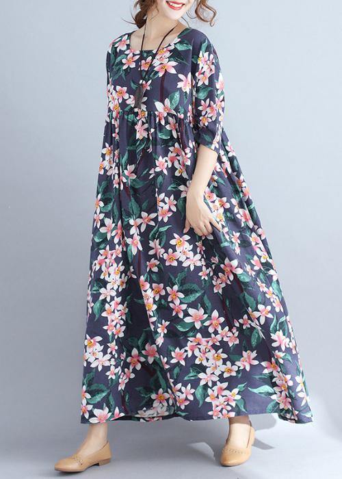 Floral Print Round Neck Half Sleeve Empire Waist Oversized Maxi Dress - View 3