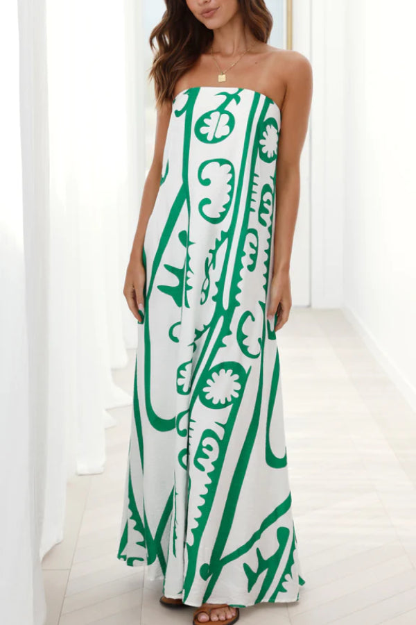 Abstract Print Strapless A-Line Maxi Summer Dress - View 3