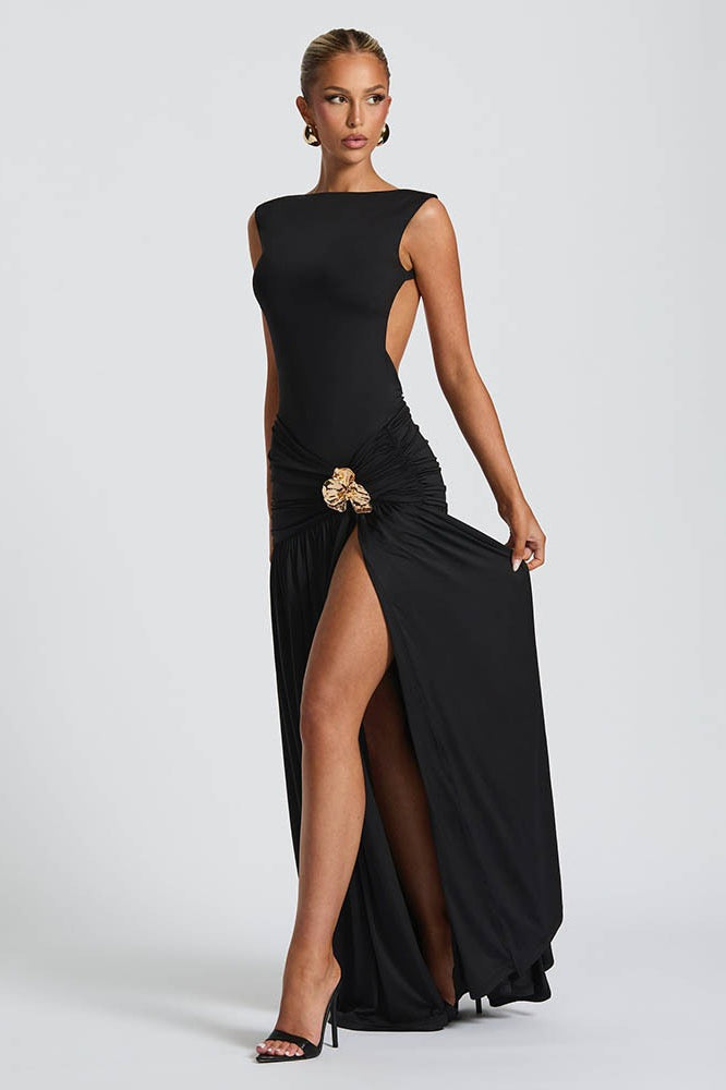 High Neck Backless Ruched Mermaid Maxi Dress - View 3