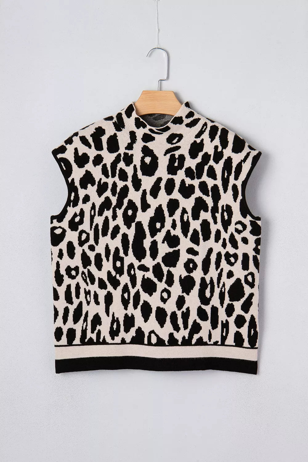 Leopard Print High Neck Short Sleeve Sweater