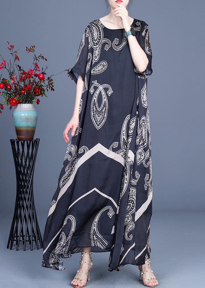 Paisley Print Round Neck Short Sleeve Chevron Panel Kaftan Maxi Dress - View 2
