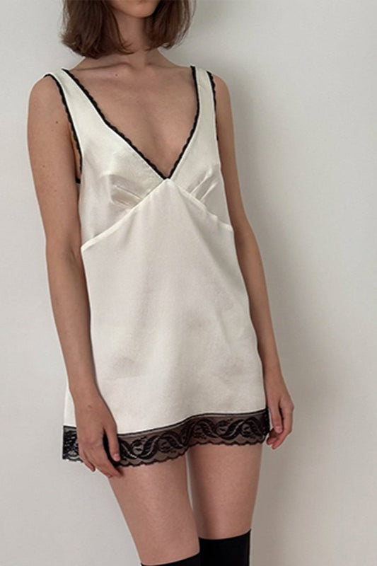 Deep V-Neck Lace Mini Dress