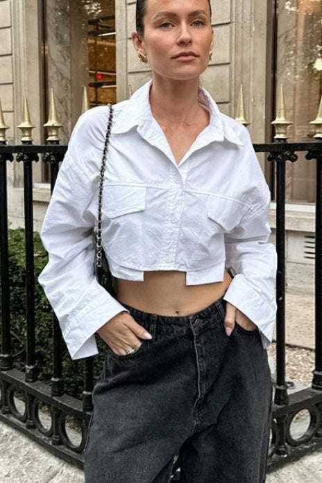 Cropped Pocket Detail Cotton Blouse