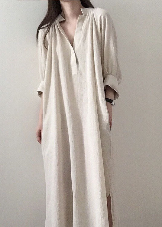 Mandarin Collar Split V-Neck Long Sleeve Side Slit Maxi Dress - View 2