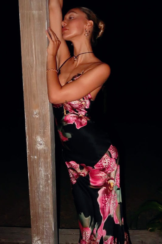 Bodycon Printed Maxi Silk Dress