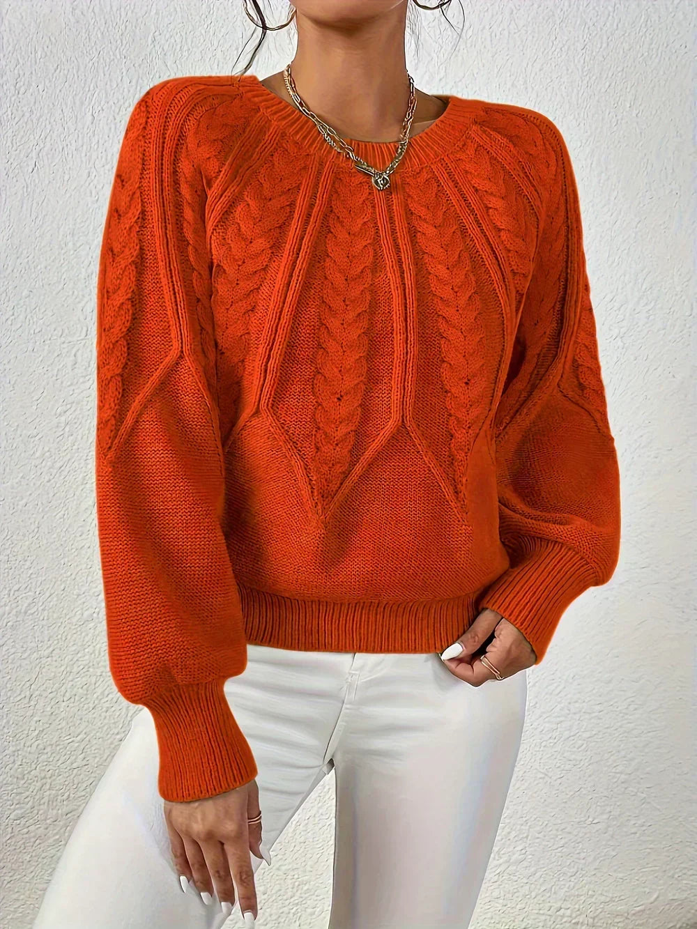 Crew Neck Cable Knit Sweater 6